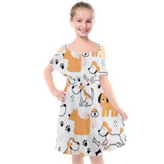 Seamless Pattern Of Cute Dog Puppy Cartoon Funny And Happy Kids  Cut Out Shoulders Chiffon Dress