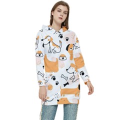 Seamless Pattern Of Cute Dog Puppy Cartoon Funny And Happy Women s Long Oversized Pullover Hoodie by Wav3s