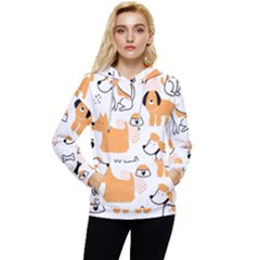 Seamless Pattern Of Cute Dog Puppy Cartoon Funny And Happy Women s Lightweight Drawstring Hoodie by Wav3s