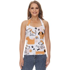 Seamless Pattern Of Cute Dog Puppy Cartoon Funny And Happy Basic Halter Top