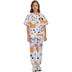 Seamless Pattern Of Cute Dog Puppy Cartoon Funny And Happy Kids  Tee And Pants Sports Set by Wav3s