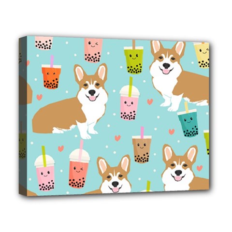 Welsh Corgi Boba Tea Bubble Cute Kawaii Dog Breed Deluxe Canvas 20  X 16  (stretched) by Wav3s