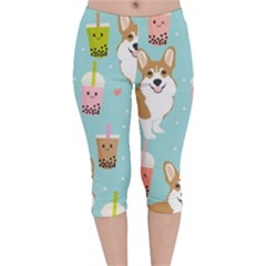 Welsh Corgi Boba Tea Bubble Cute Kawaii Dog Breed Velvet Capri Leggings  by Wav3s