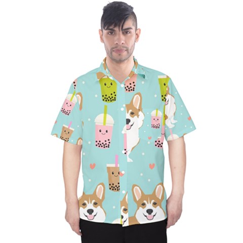 Welsh Corgi Boba Tea Bubble Cute Kawaii Dog Breed Men s Hawaii Shirt by Wav3s