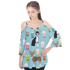 Chihuahua Bubble Kawaii Boba Tea Cute Dog Flutter Sleeve Tee 