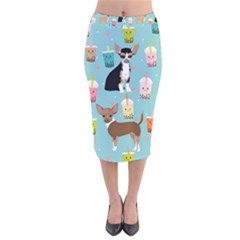 Chihuahua Bubble Kawaii Boba Tea Cute Dog Velvet Midi Pencil Skirt by Wav3s