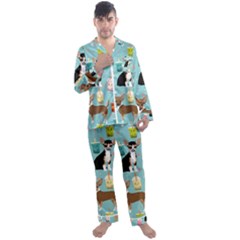 Chihuahua Bubble Kawaii Boba Tea Cute Dog Men s Long Sleeve Satin Pajamas Set