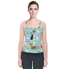 Chihuahua Bubble Kawaii Boba Tea Cute Dog Velvet Spaghetti Strap Top