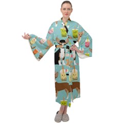 Chihuahua Bubble Kawaii Boba Tea Cute Dog Maxi Velvet Kimono by Wav3s