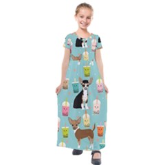 Chihuahua Bubble Kawaii Boba Tea Cute Dog Kids  Short Sleeve Maxi Dress