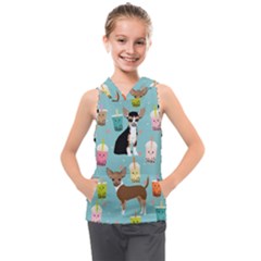 Chihuahua Bubble Kawaii Boba Tea Cute Dog Kids  Sleeveless Hoodie by Wav3s