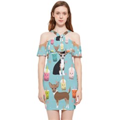 Chihuahua Bubble Kawaii Boba Tea Cute Dog Shoulder Frill Bodycon Summer Dress by Wav3s