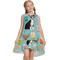 Chihuahua Bubble Kawaii Boba Tea Cute Dog Kids  Frill Swing Dress by Wav3s