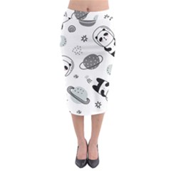 Panda Floating In Space And Star Midi Pencil Skirt