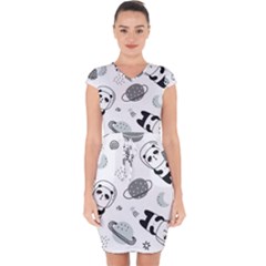 Panda Floating In Space And Star Capsleeve Drawstring Dress  by Wav3s