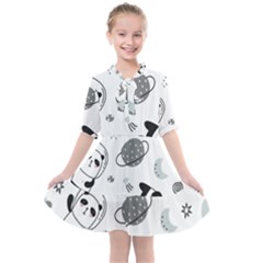 Panda Floating In Space And Star Kids  All Frills Chiffon Dress
