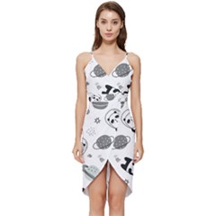 Panda Floating In Space And Star Wrap Frill Dress by Wav3s