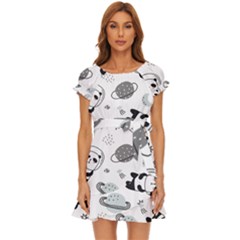 Panda Floating In Space And Star Puff Sleeve Frill Dress by Wav3s