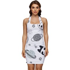 Panda Floating In Space And Star Sleeveless Wide Square Neckline Ruched Bodycon Dress by Wav3s