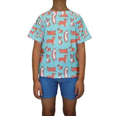 Corgis On Teal Kids  Short Sleeve Swimwear