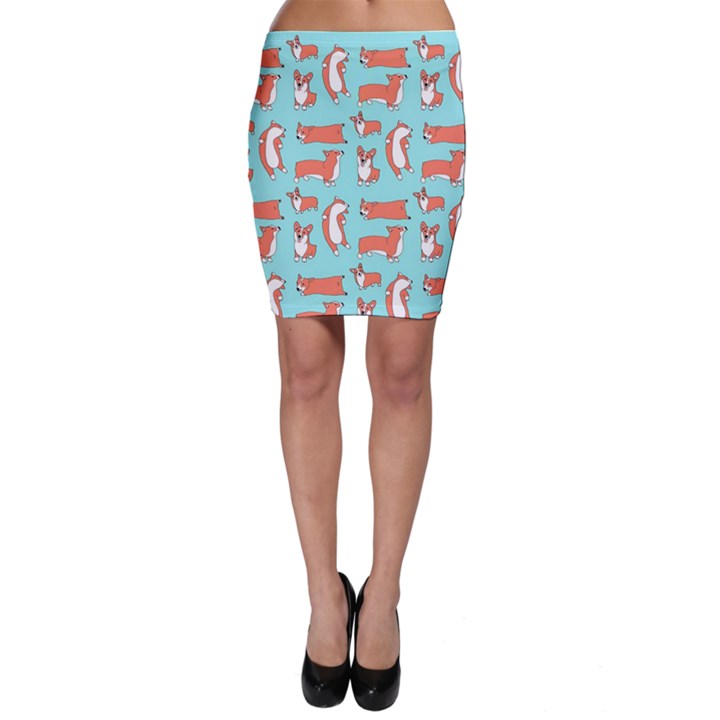 Corgis On Teal Bodycon Skirt