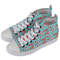 Corgis On Teal Women s Mid-top Canvas Sneakers by Wav3s