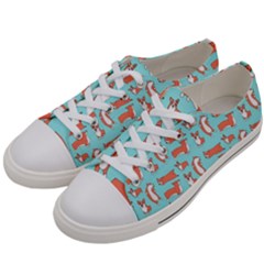 Corgis On Teal Men s Low Top Canvas Sneakers