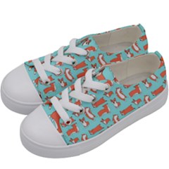 Corgis On Teal Kids  Low Top Canvas Sneakers by Wav3s