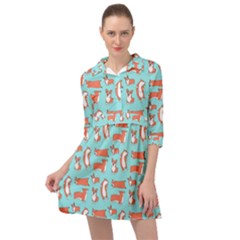 Corgis On Teal Mini Skater Shirt Dress by Wav3s