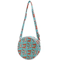 Corgis On Teal Crossbody Circle Bag by Wav3s