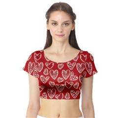 Vector Seamless Pattern Of Hearts With Valentine s Day Short Sleeve Crop Top