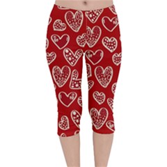Vector Seamless Pattern Of Hearts With Valentine s Day Velvet Capri Leggings  by Wav3s