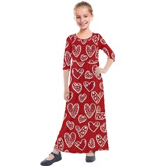 Vector Seamless Pattern Of Hearts With Valentine s Day Kids  Quarter Sleeve Maxi Dress by Wav3s