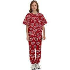 Vector Seamless Pattern Of Hearts With Valentine s Day Kids  Tee And Pants Sports Set by Wav3s