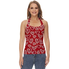 Vector Seamless Pattern Of Hearts With Valentine s Day Basic Halter Top