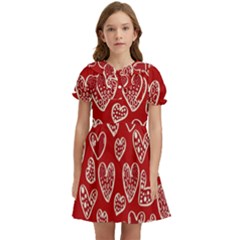 Vector Seamless Pattern Of Hearts With Valentine s Day Kids  Bow Tie Puff Sleeve Dress