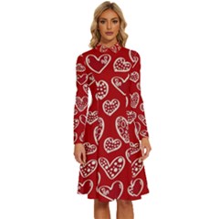 Vector Seamless Pattern Of Hearts With Valentine s Day Long Sleeve Shirt Collar A-line Dress by Wav3s