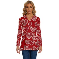 Vector Seamless Pattern Of Hearts With Valentine s Day Long Sleeve Drawstring Hooded Top