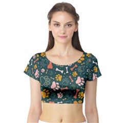 Dog Paw Colorful Fabrics Digitally Short Sleeve Crop Top