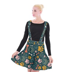 Dog Paw Colorful Fabrics Digitally Suspender Skater Skirt by Wav3s