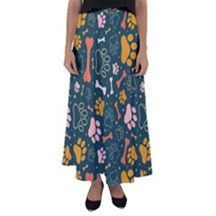 Dog Paw Colorful Fabrics Digitally Flared Maxi Skirt by Wav3s