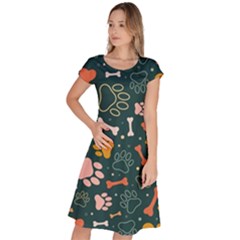 Dog Paw Colorful Fabrics Digitally Classic Short Sleeve Dress by Wav3s