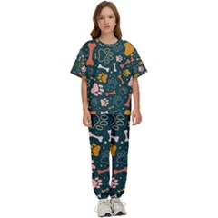 Dog Paw Colorful Fabrics Digitally Kids  Tee And Pants Sports Set