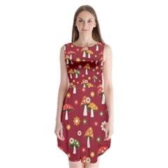 Woodland Mushroom And Daisy Seamless Pattern On Red Background Sleeveless Chiffon Dress   by Wav3s