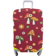 Woodland Mushroom And Daisy Seamless Pattern On Red Background Luggage Cover (large) by Wav3s