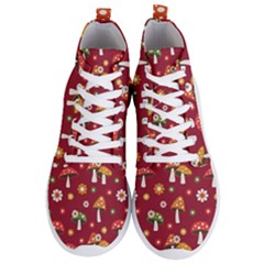 Woodland Mushroom And Daisy Seamless Pattern On Red Background Men s Lightweight High Top Sneakers by Wav3s