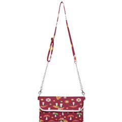 Woodland Mushroom And Daisy Seamless Pattern On Red Background Mini Crossbody Handbag by Wav3s