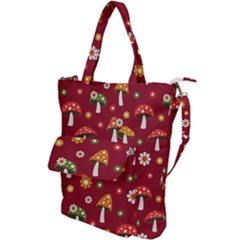Woodland Mushroom And Daisy Seamless Pattern On Red Background Shoulder Tote Bag by Wav3s