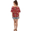 Woodland Mushroom And Daisy Seamless Pattern On Red Background Off Shoulder Short Sleeve Top View2