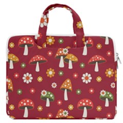 Woodland Mushroom And Daisy Seamless Pattern On Red Background Macbook Pro 16  Double Pocket Laptop Bag  by Wav3s
